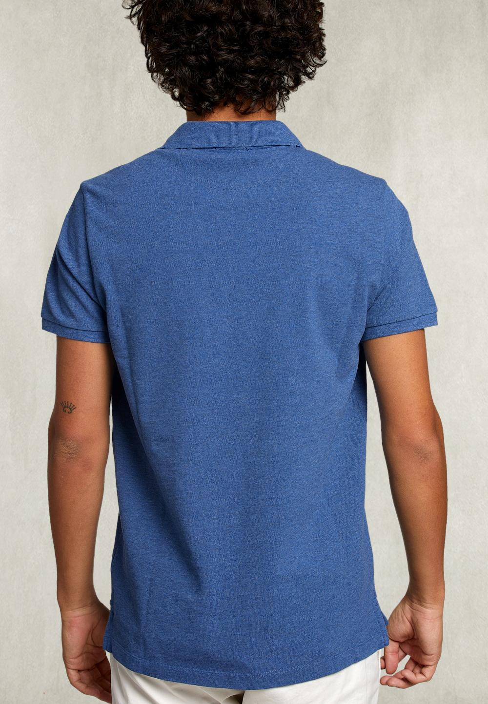 Custom Fit Pima Cotton Polo Denim Mix - Bleu