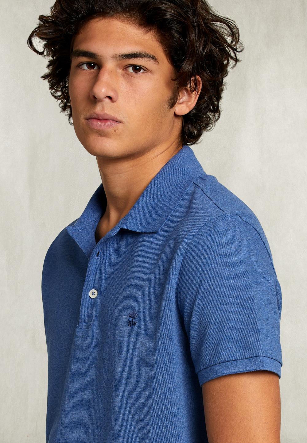 Custom Fit Pima Cotton Polo Denim Mix - Bleu