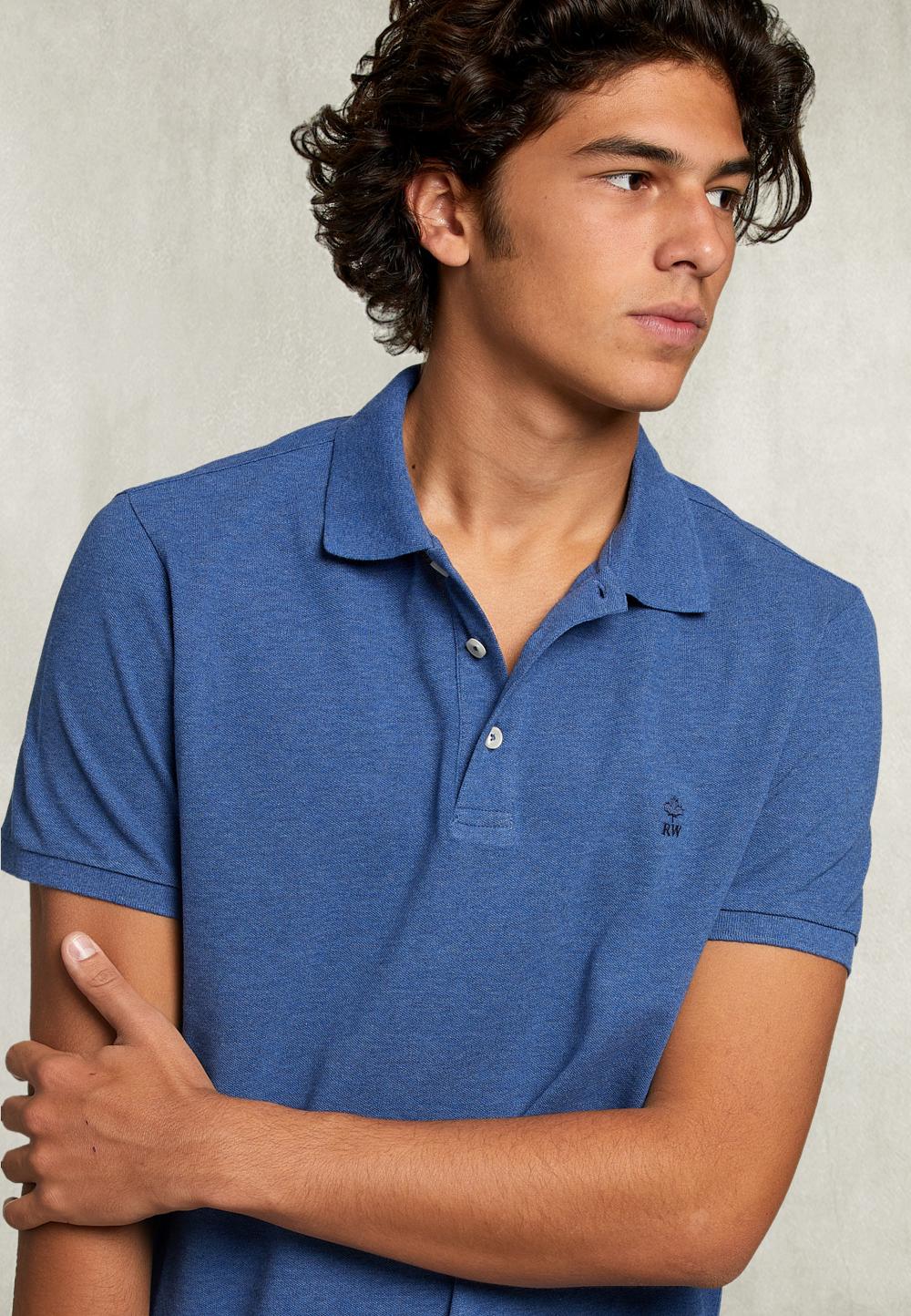 Custom Fit Pima Cotton Polo Denim Mix - Bleu