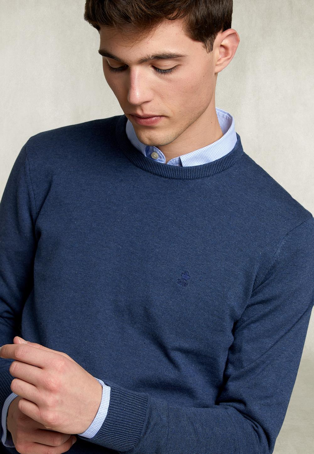 Basic Crew Neck Pullover Steel Mix - Blauw
