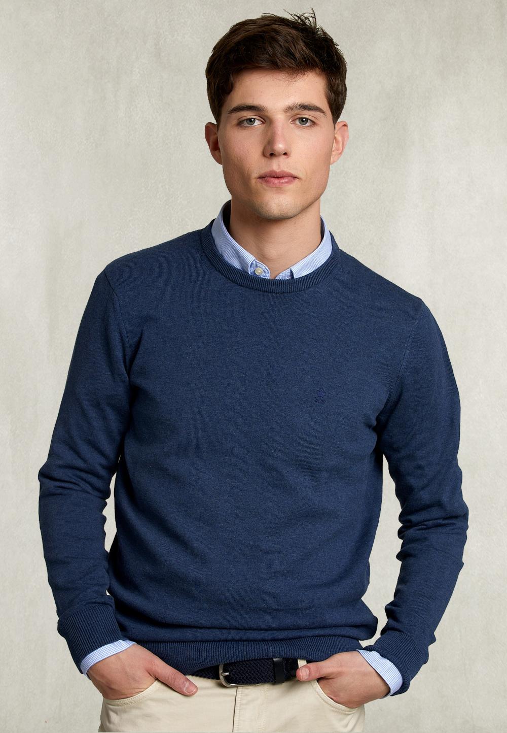 Basic Crew Neck Pullover Steel Mix - Blauw