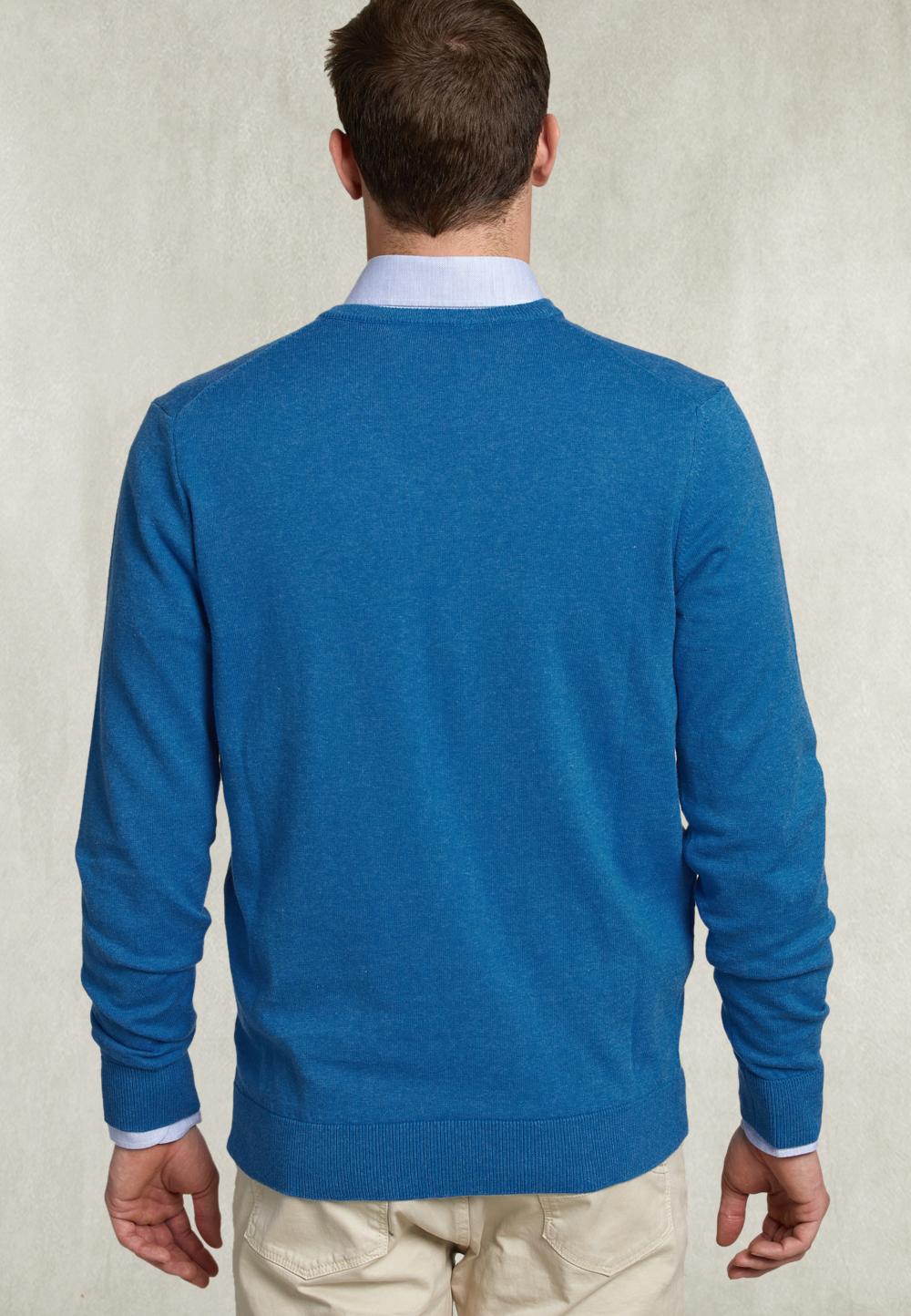 Basic V-Neck Pullover Blue Bird Mix - Blauw