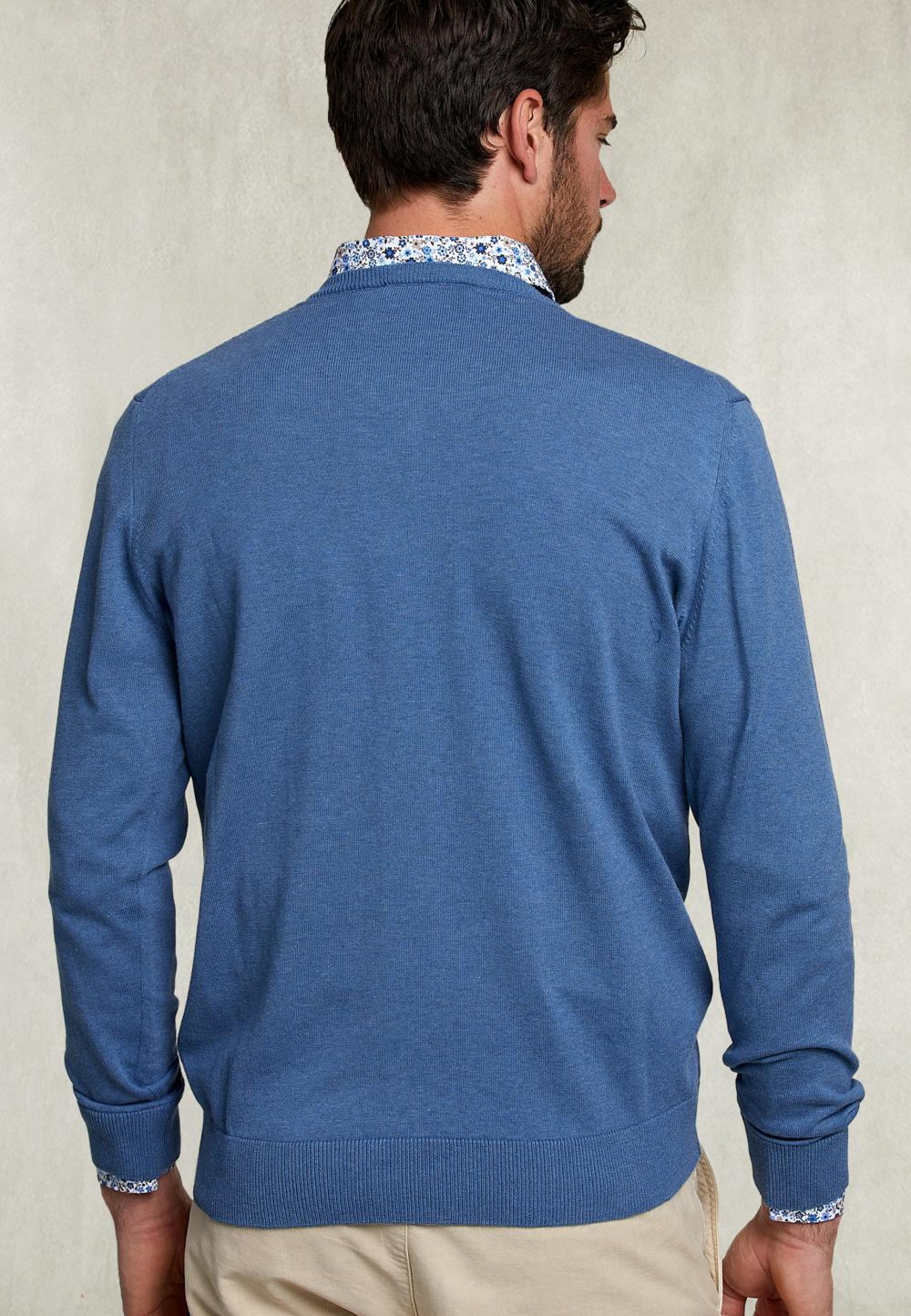 Basic V-Neck Pullover Dark Denim Mix - Blauw