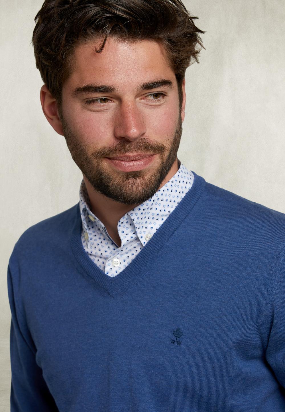 Basic V-Neck Pullover Deep Blue Mix - Blauw