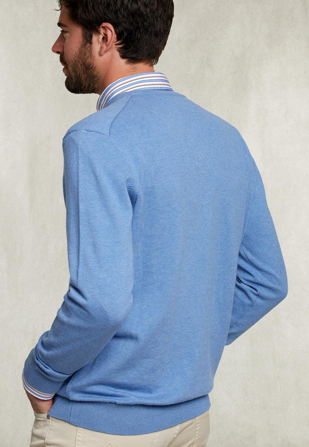 Basic V-Neck Pullover Light Denim Mix - Blauw