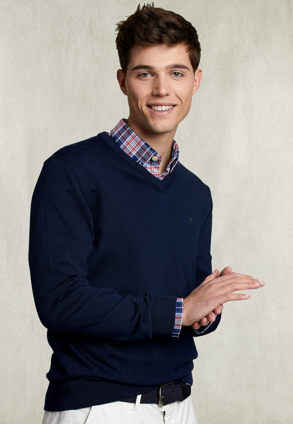 Basic V-Neck Pullover Navy - Blauw