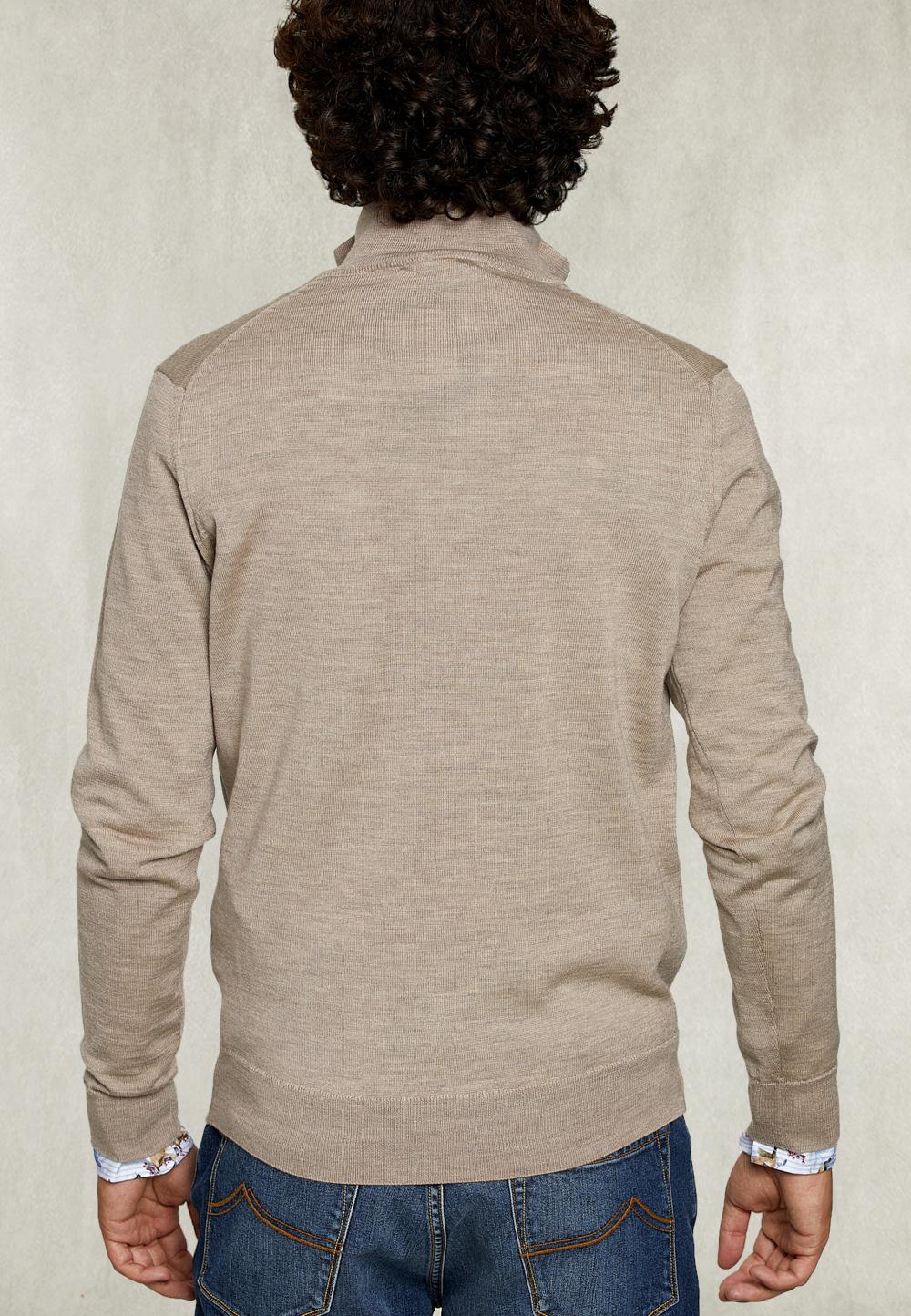 Custom Fit Merino V-Neck Pullover Dune Mix - Beige