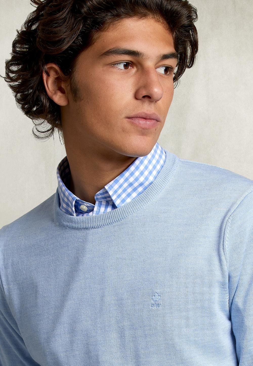 Basic Merino Crew Neck Pullover Dolphin Mix - Blauw