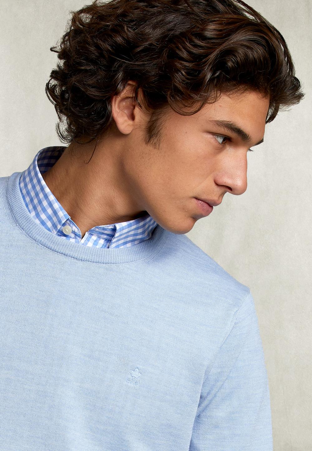 Basic Merino Crew Neck Pullover Dolphin Mix - Blauw