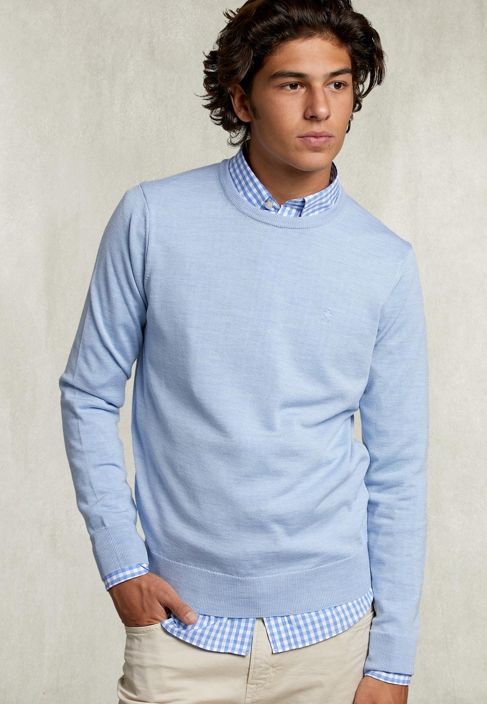 Basic Merino Crew Neck Pullover Dolphin Mix - Blauw