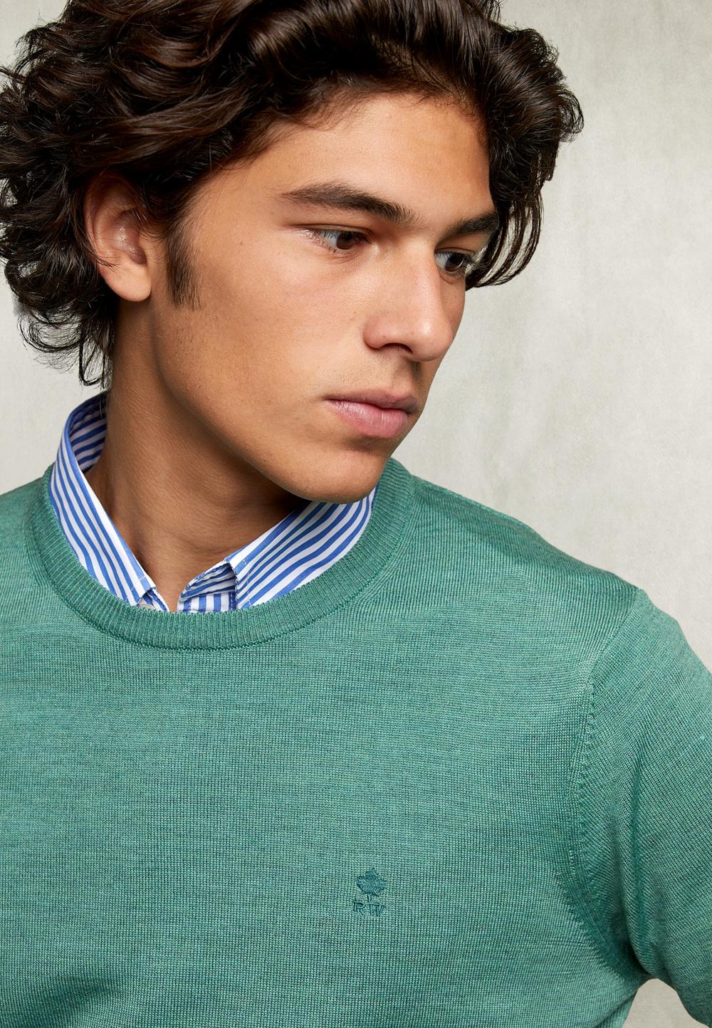 Basic Merino Crew Neck Pullover Herb Mix - Groen
