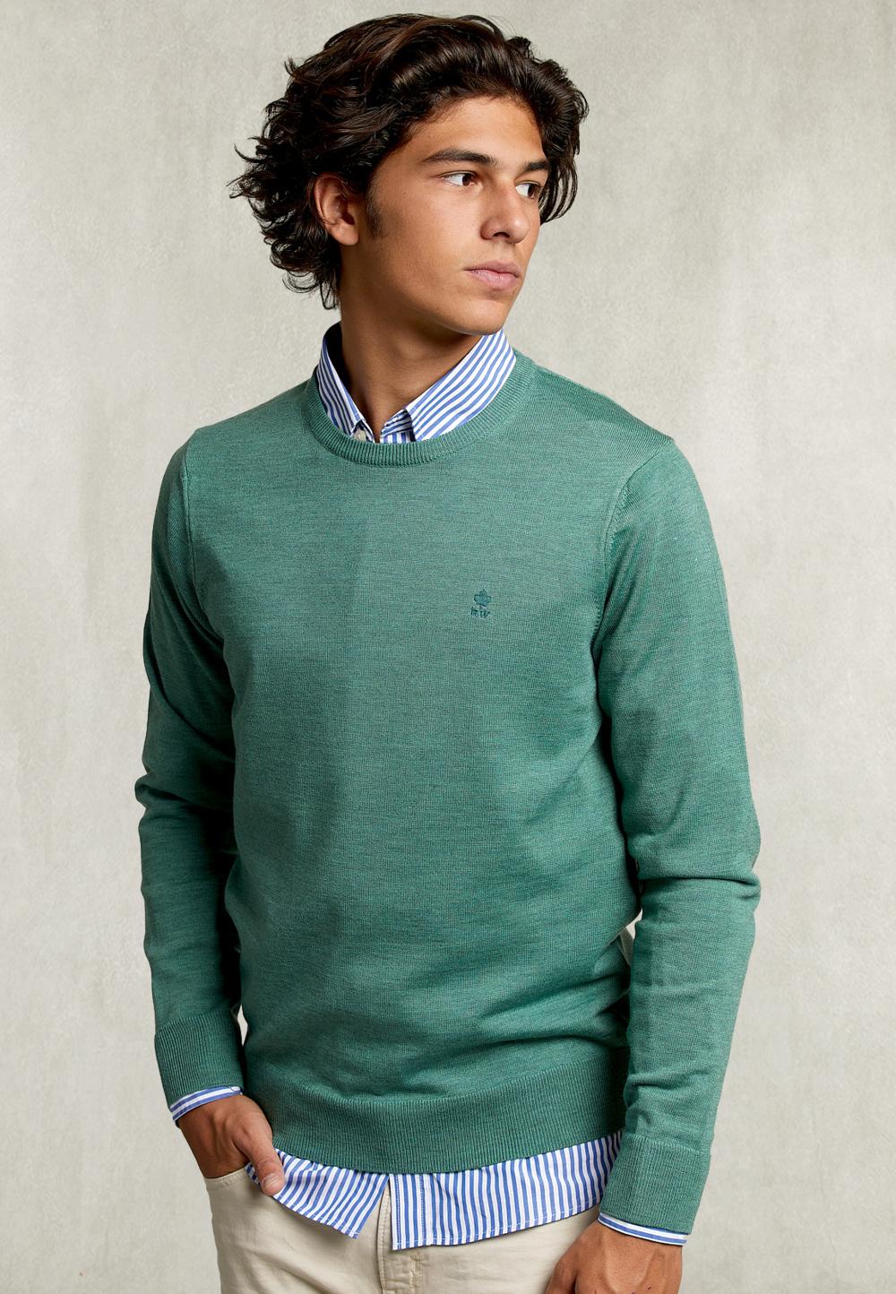 Basic Merino Crew Neck Pullover Herb Mix - Groen