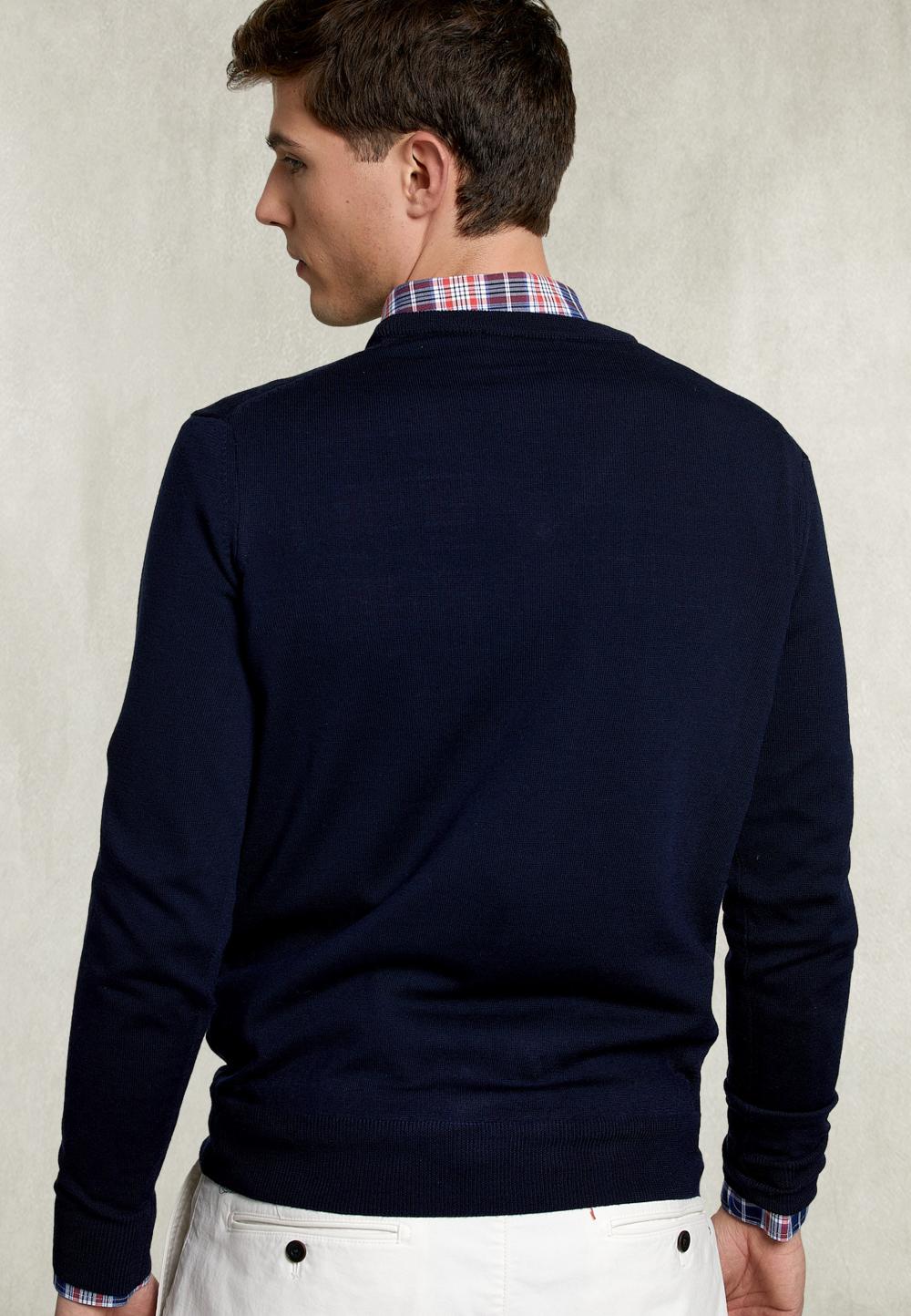 Basic Merino V-Neck Pullover Admiral - Blauw