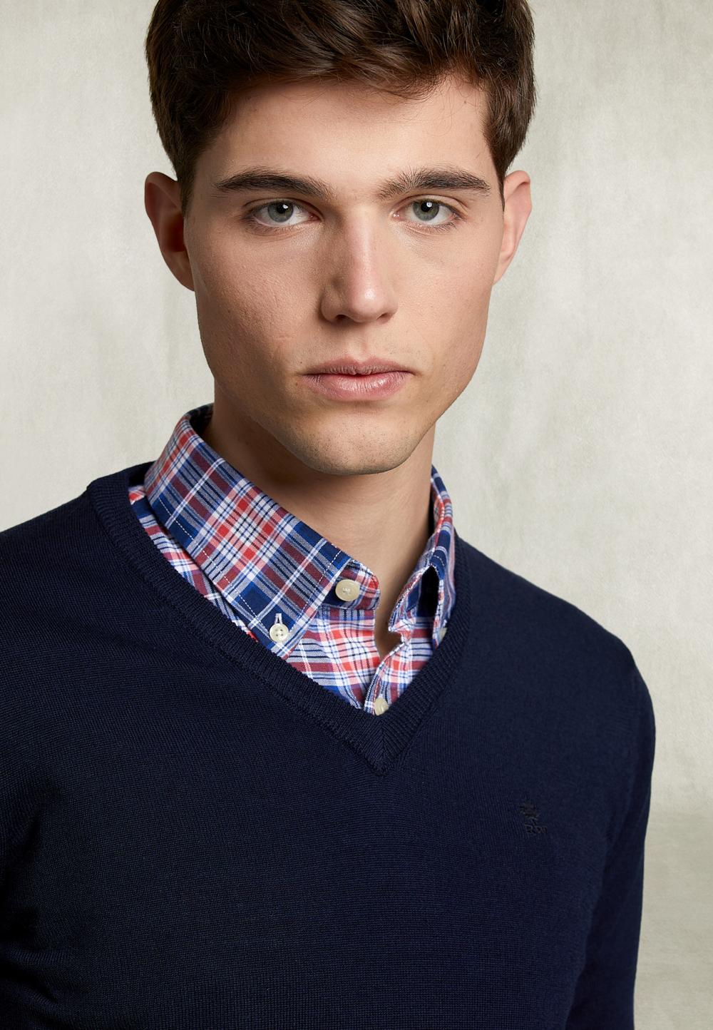Basic Merino V-Neck Pullover Admiral - Blauw