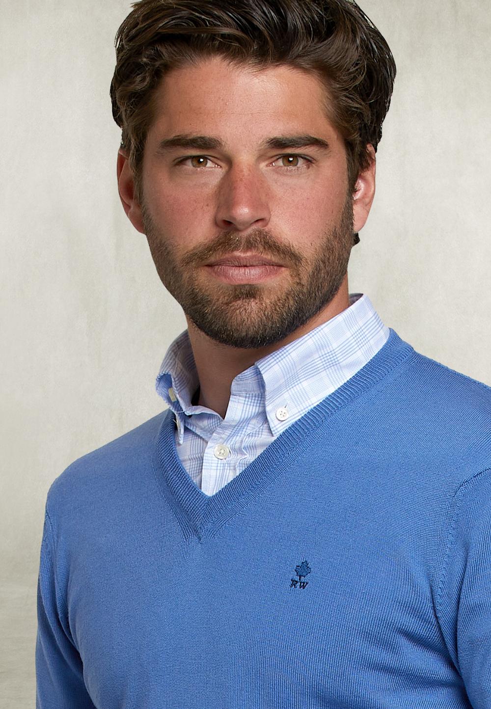 Basic Merino V-Neck Pullover Blue Bird - Blauw