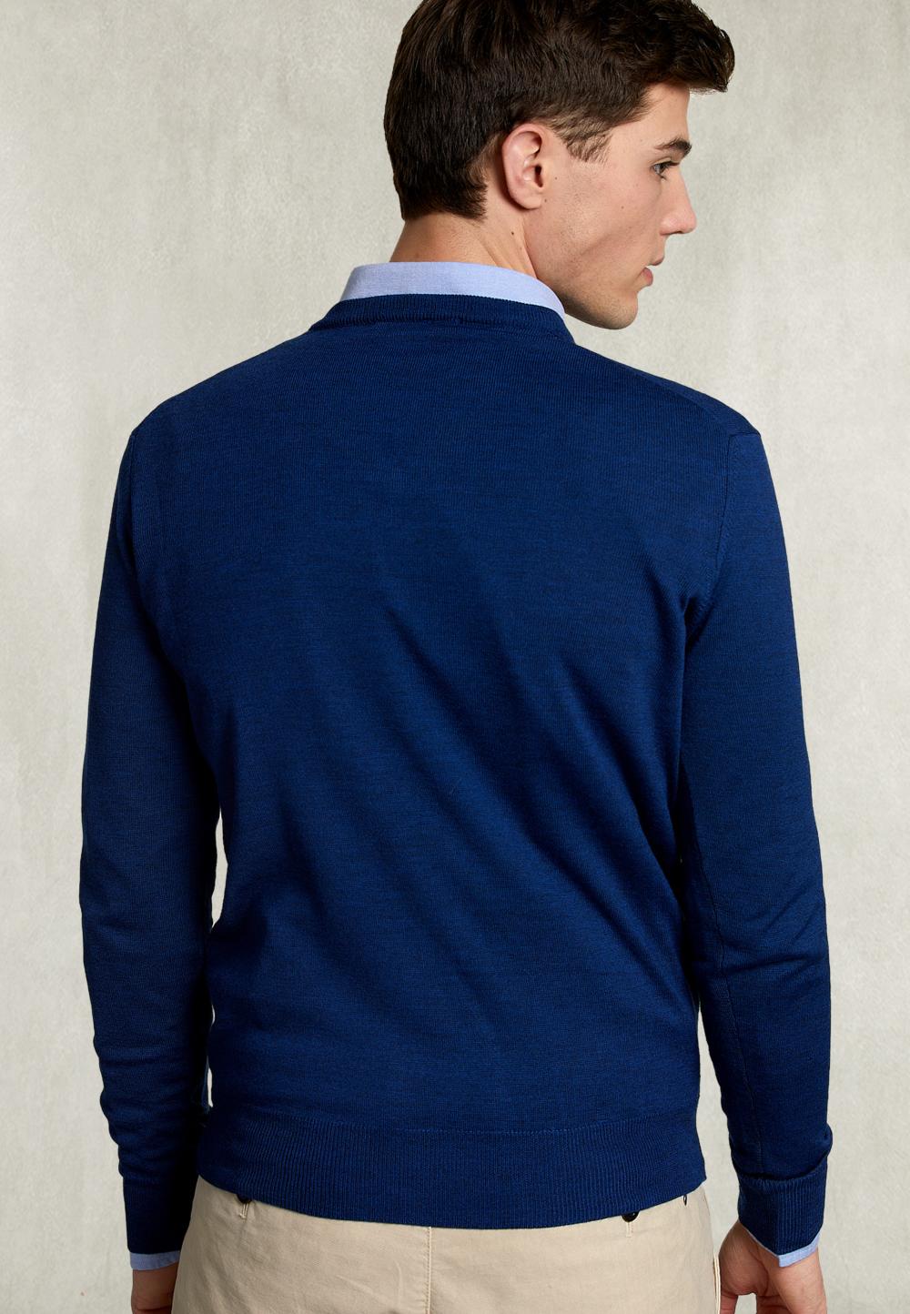 Basic Merino V-Neck Pullover Dark Exotic - Blauw