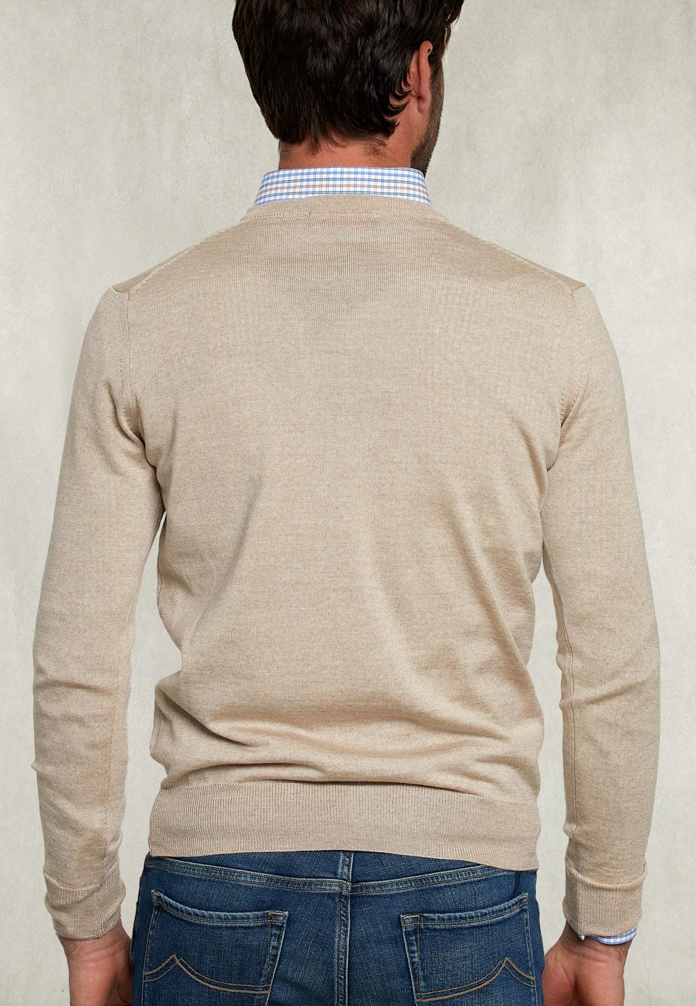 Basic Merino V-Neck Pullover Dune Mix - Bruin