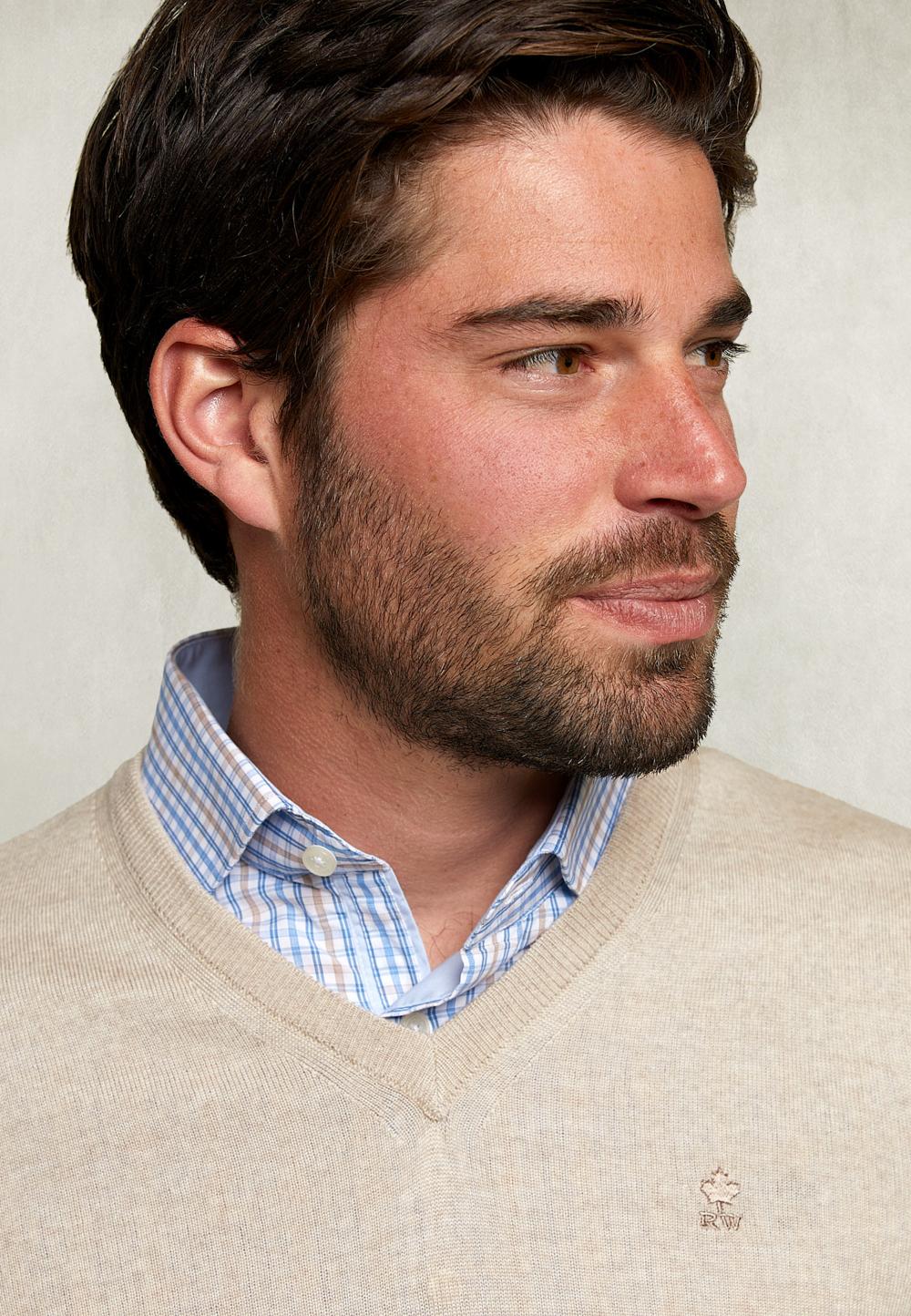 Basic Merino V-Neck Pullover Dune Mix - Bruin