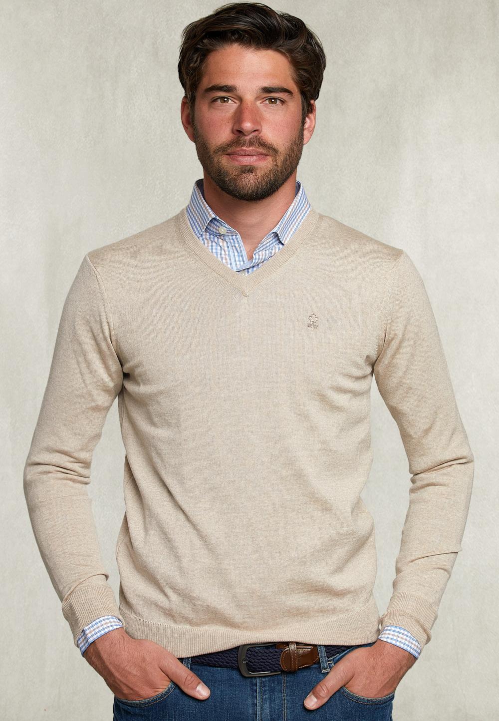 Basic Merino V-Neck Pullover Dune Mix - Bruin