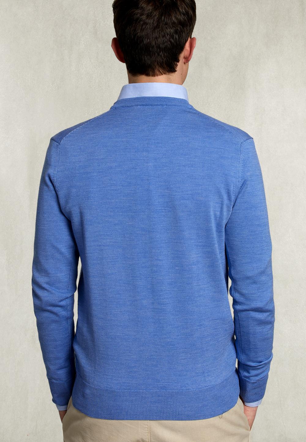 Basic Merino V-Neck Pullover Light Glory Mix - Blauw