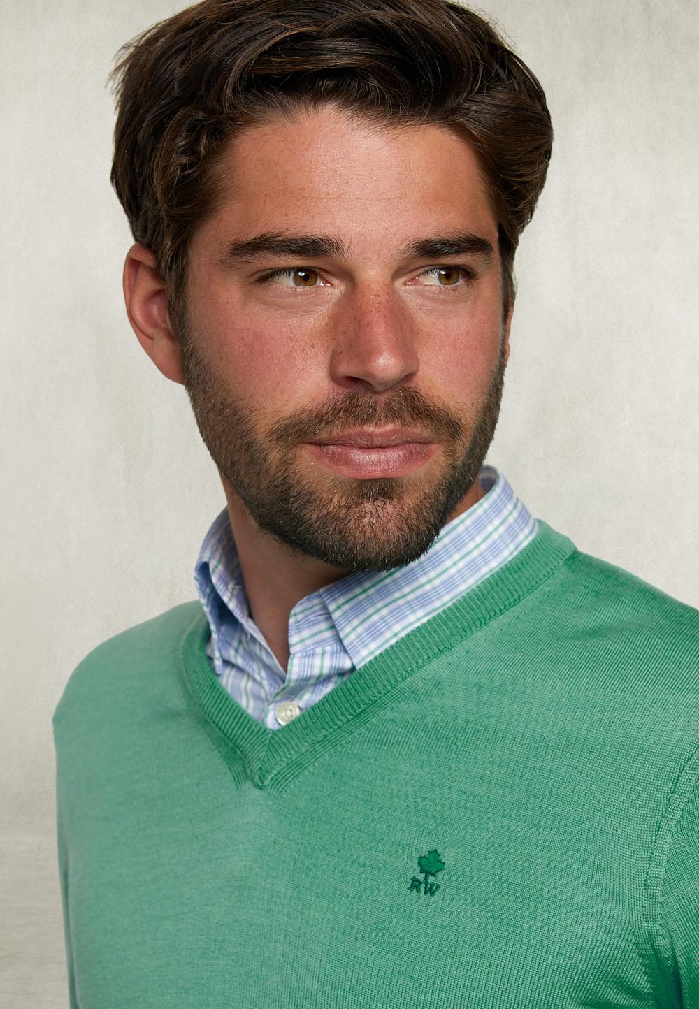 Basic Merino V-Neck Pullover Margarita Mix - Groen
