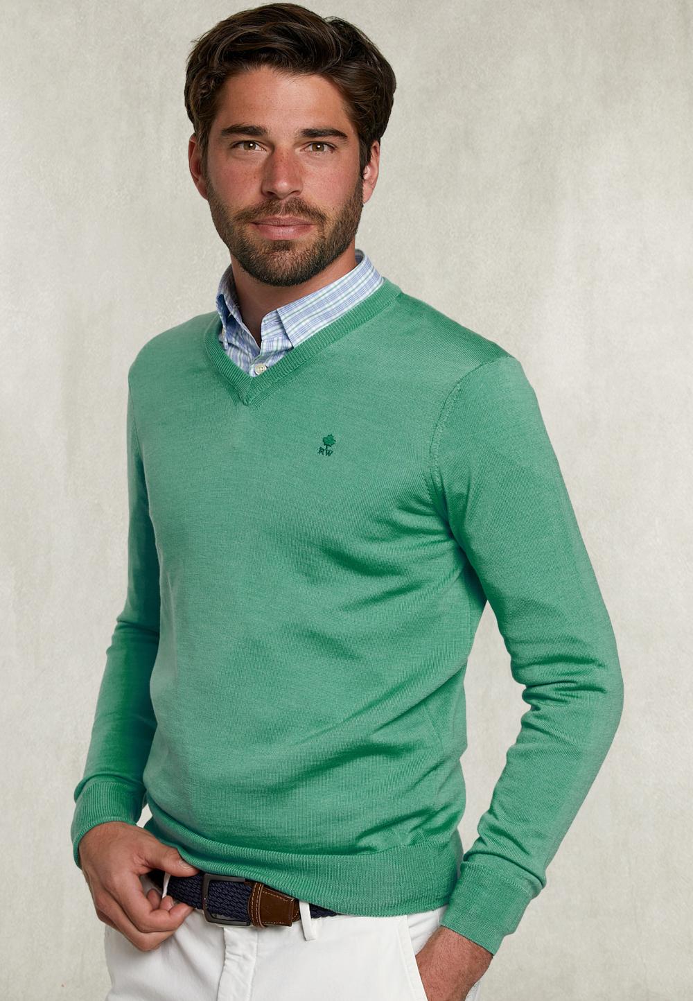 Basic Merino V-Neck Pullover Margarita Mix - Groen