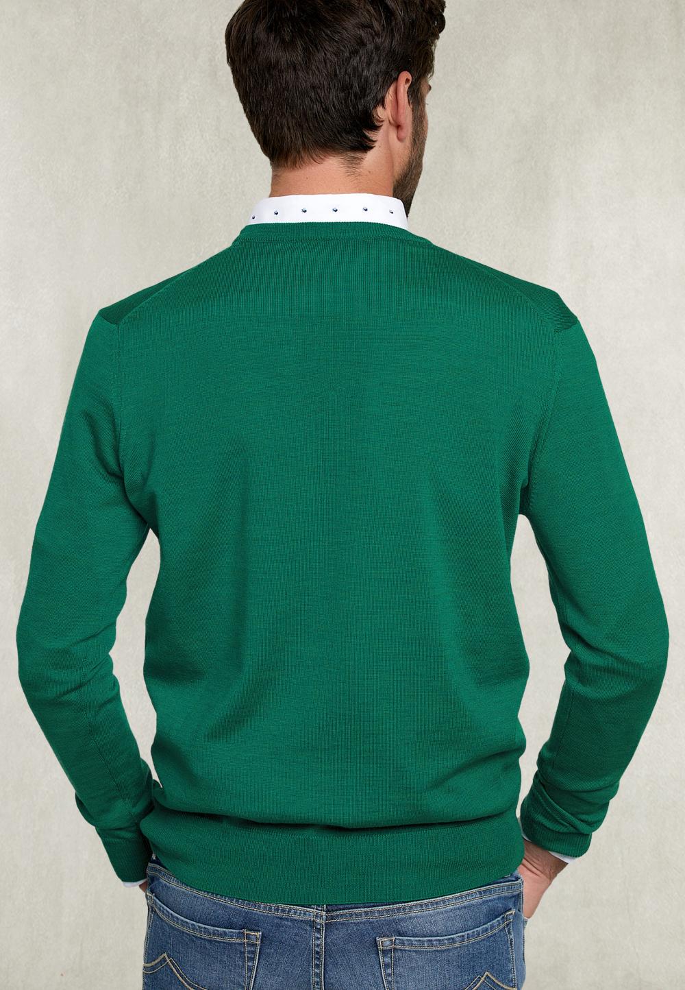Basic Merino V-Neck Pullover New Green Mix - Groen