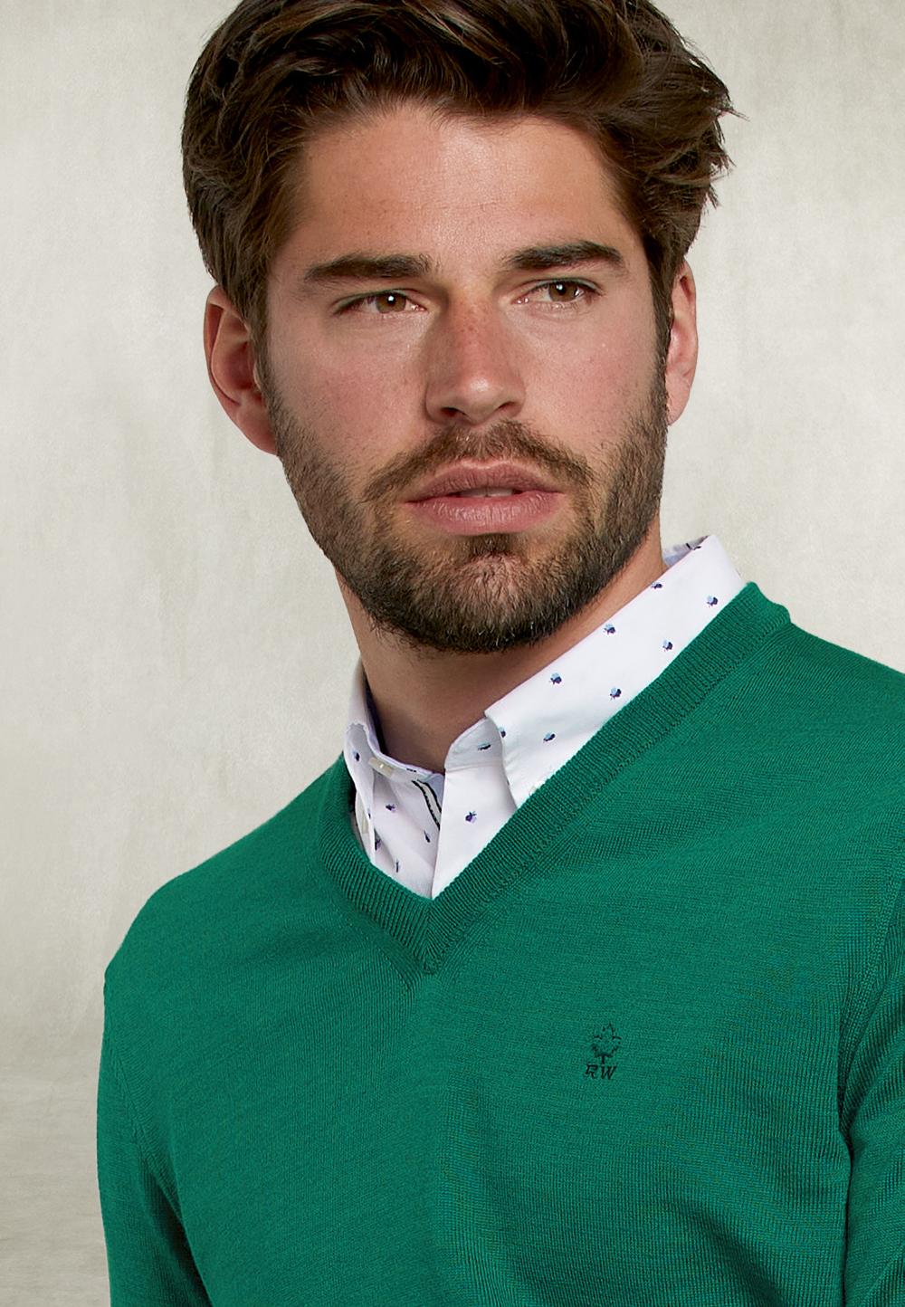 Basic Merino V-Neck Pullover New Green Mix - Groen