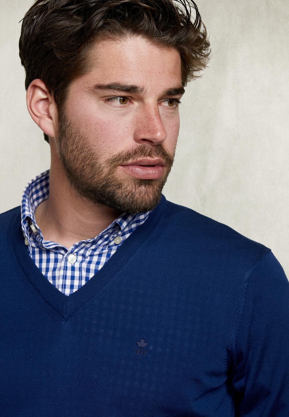 Basic Merino V-Neck Pullover Oxford Blue - Blauw