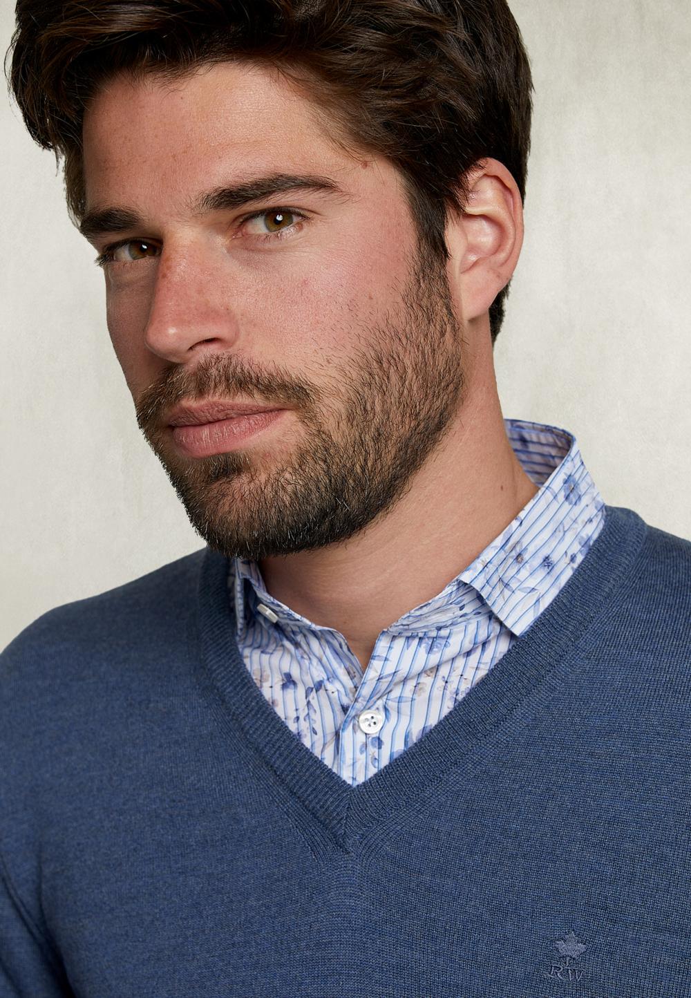 Basic Merino V-Neck Pullover Steel Mix - Blauw