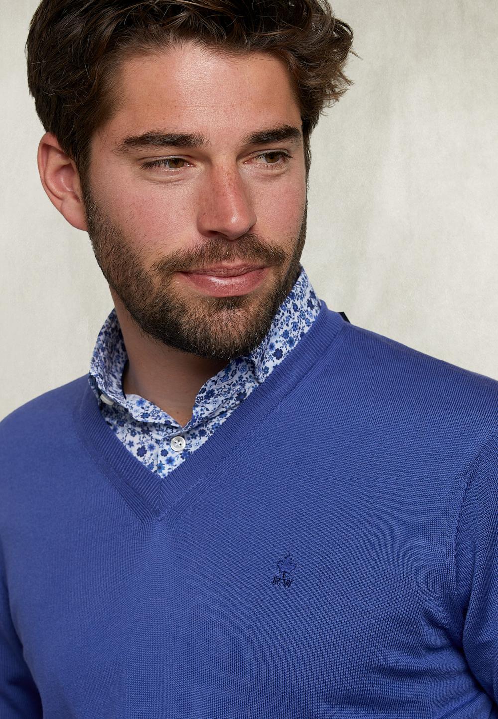 Basic Merino V-Neck Pullover Toeareg - Blauw