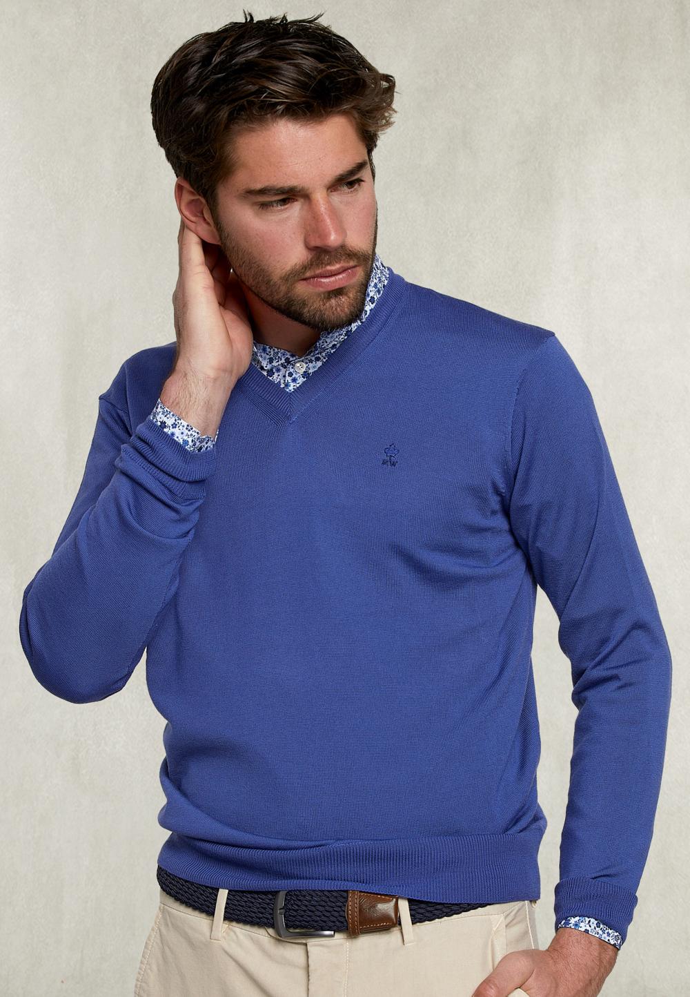 Basic Merino V-Neck Pullover Toeareg - Blauw