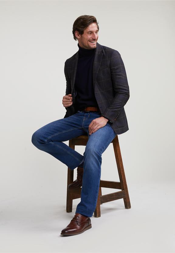 Checked Virgin Wool-Cashmere Blazer Brown/Blue - Multi