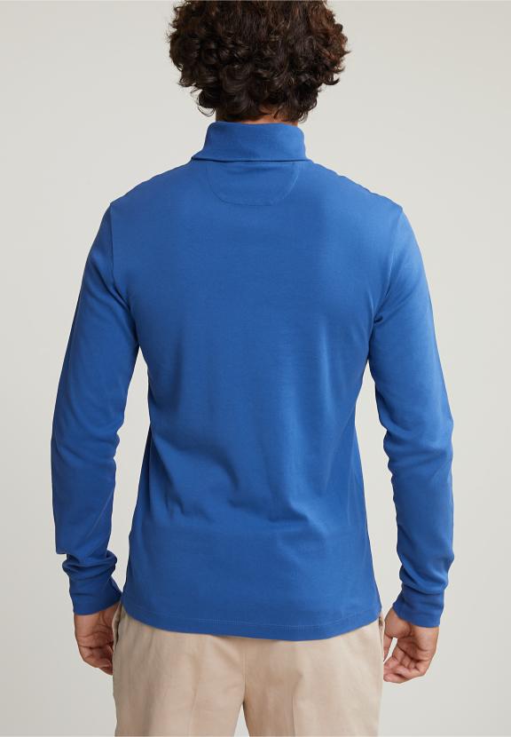 Cotton Roll Neck T-Shirt Long Sleeves Crown Blue - Blauw