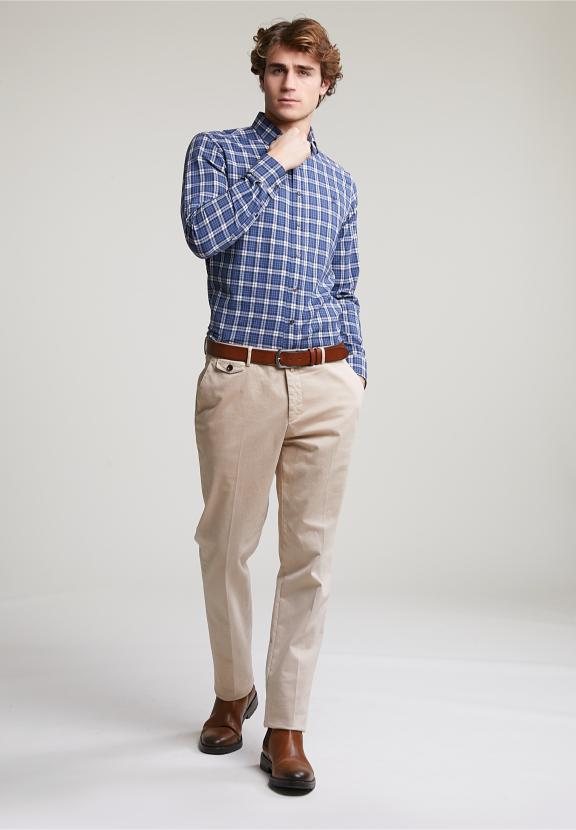 Custom Fit Checked Shirt Blue/White - Blauw