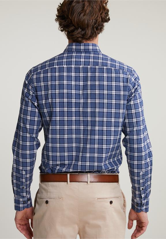 Custom Fit Checked Shirt Blue/White - Blauw