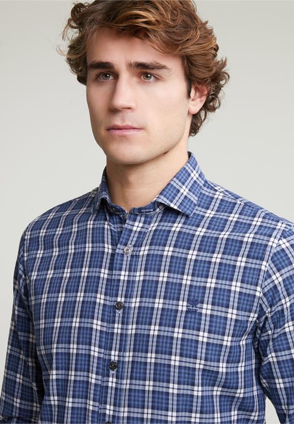 Custom Fit Checked Shirt Blue/White - Blauw