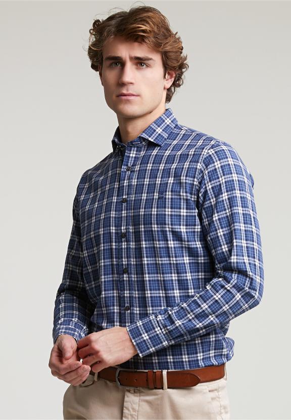 Custom Fit Checked Shirt Blue/White - Blauw