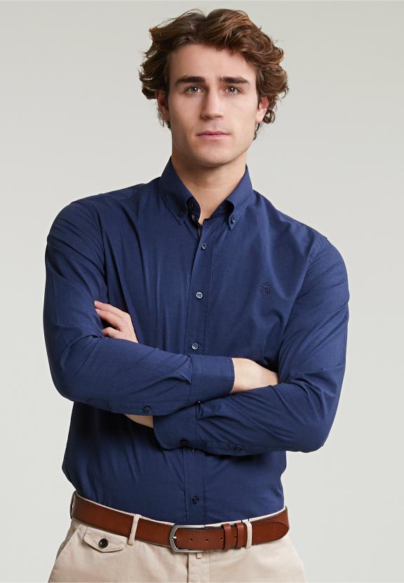 Custom Fit Uni Shirt Blue - Blauw