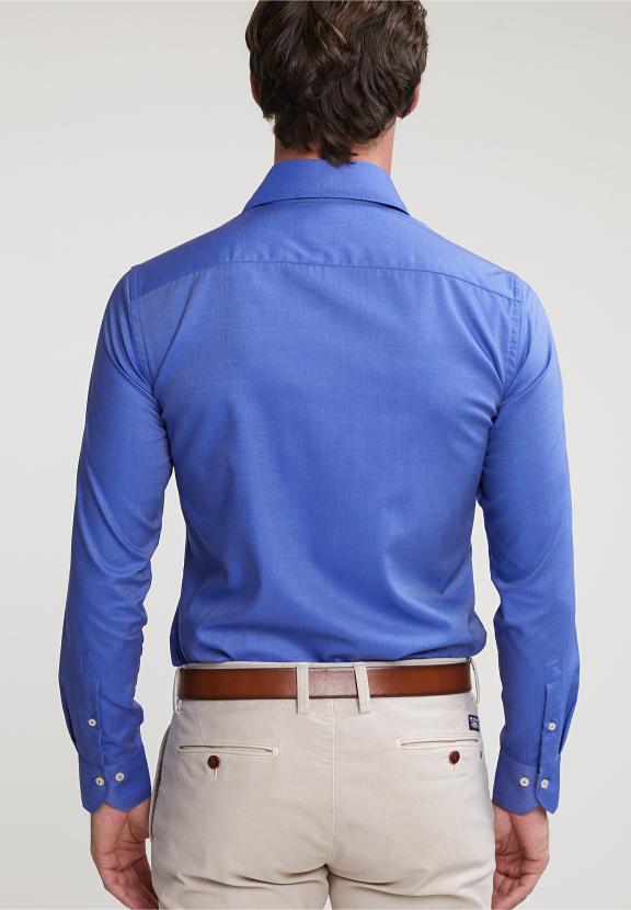 Slim Fit Uni Cotton Shirt Blue - Blauw
