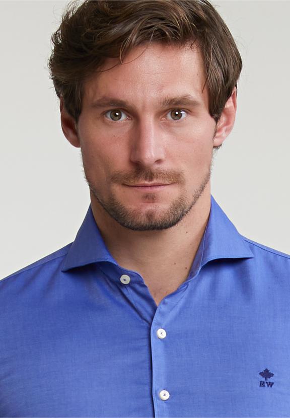 Slim Fit Uni Cotton Shirt Blue - Blauw