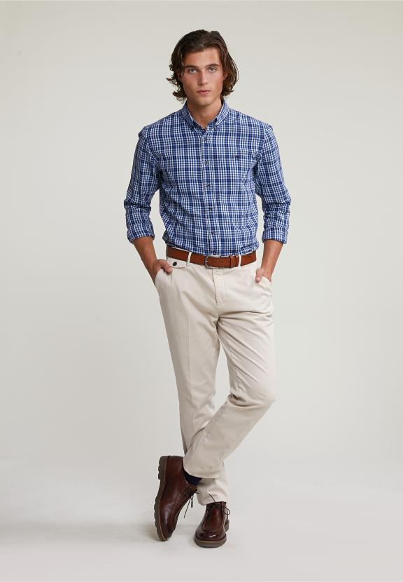 Custom Fit Checked Shirt Blue/White - Meervoudig