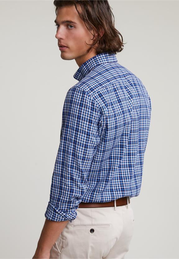 Custom Fit Checked Shirt Blue/White - Meervoudig