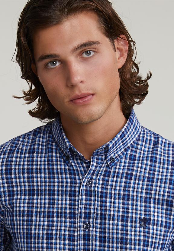 Custom Fit Checked Shirt Blue/White - Meervoudig