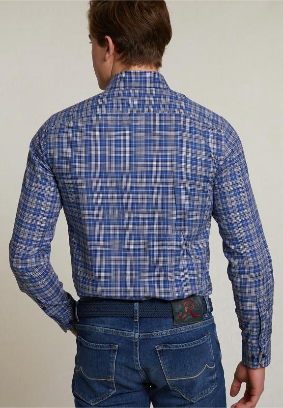Custom Fit Checked Shirt Blue - Blauw