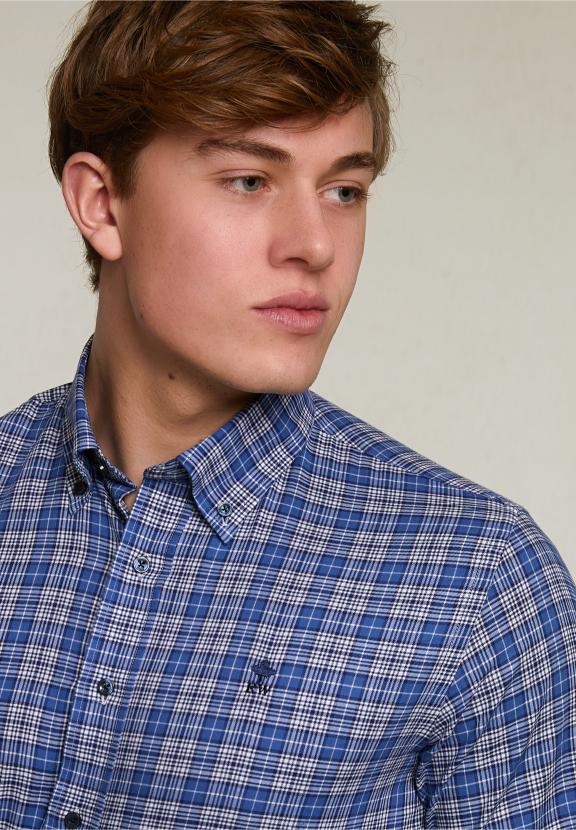 Custom Fit Checked Shirt Blue - Blauw