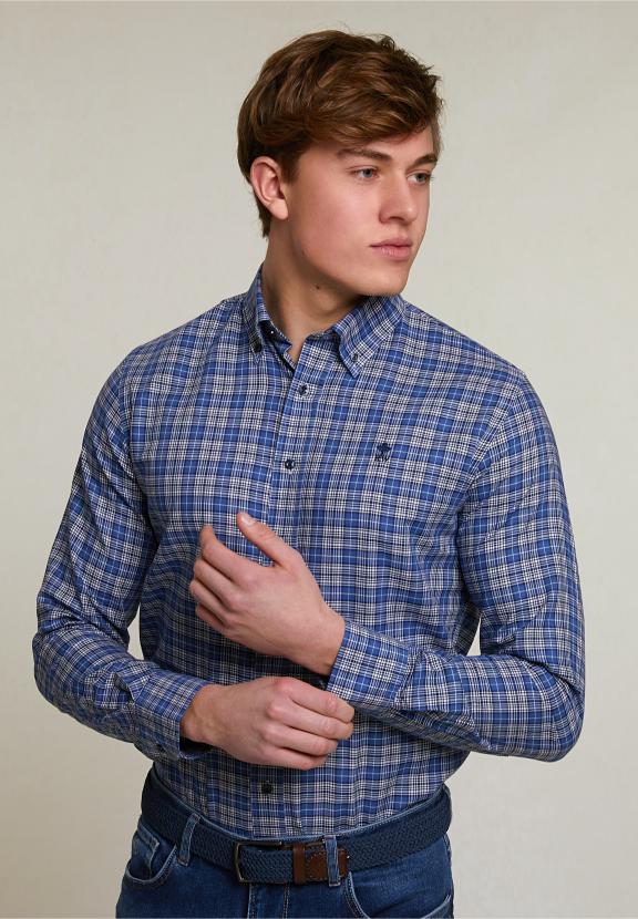 Custom Fit Checked Shirt Blue - Blauw
