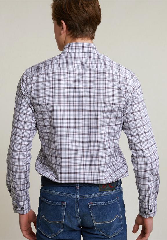 Custom Fit Checked Shirt White/Brown - Grijs