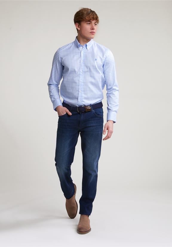 Custom Fit Checked Shirt Blue/White - Blauw
