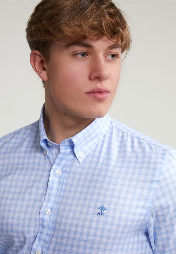 Custom Fit Checked Shirt Blue/White - Blauw
